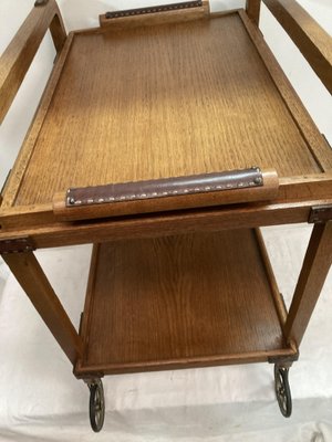 Serving Cart in Oak and Leather by Jacques Adnet, 1950s-VRR-1786733