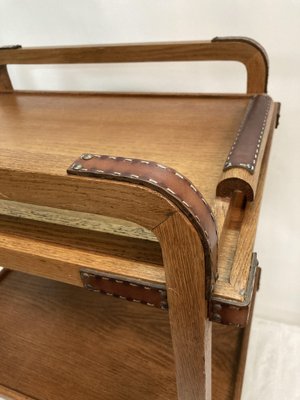 Serving Cart in Oak and Leather by Jacques Adnet, 1950s-VRR-1786733