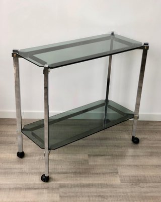 Serving Cart or Trolley in Chrome and Smoked Glass, Italy, 1970s-LYQ-1171579