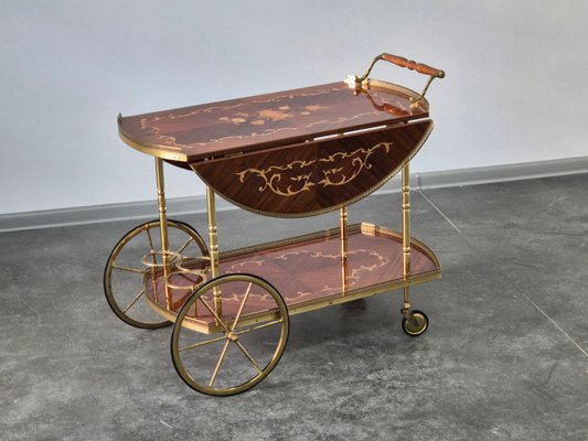 Serving Drink Bar Cart Trolley with Side Flaps in Marquetry Inlays, 1970s-WMP-2016613