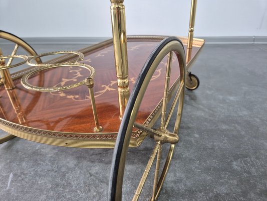 Serving Drink Bar Cart Trolley with Side Flaps in Marquetry Inlays, 1970s-WMP-2016613