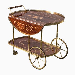 Serving Drink Bar Cart Trolley with Side Flaps in Marquetry Inlays, 1970s-WMP-2016613