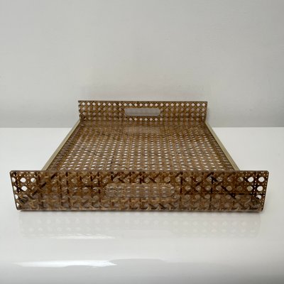 Serving Tray in Acrylic Glass, Cannage & Brass in the style of Christian Dior for Christian Dior-XOM-2024781