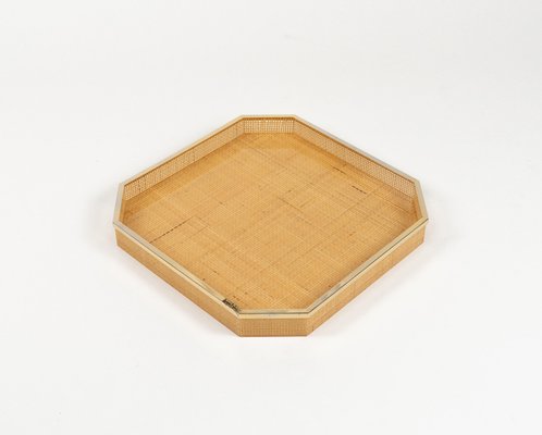 Serving Tray in Acrylic Glass, Wicker & Gold Plating in the style of Christian Dior, Italy, 1970s-LYQ-2027452