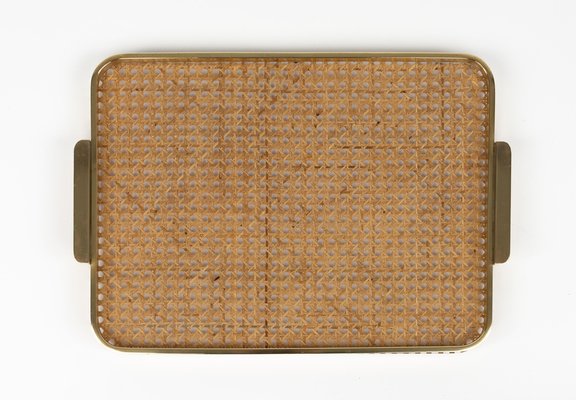 Serving Tray in Acrylic, Rattan and Brass in the style of Christian Dior, Italy, 1970s-LYQ-1813208