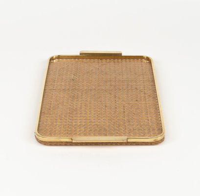 Serving Tray in Acrylic, Rattan and Brass in the style of Christian Dior, Italy, 1970s-LYQ-1813208