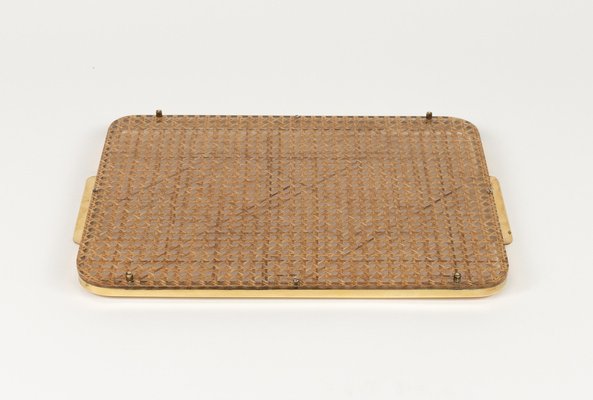 Serving Tray in Acrylic, Rattan and Brass in the style of Christian Dior, Italy, 1970s-LYQ-1813208