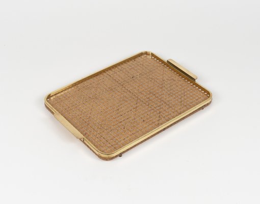 Serving Tray in Acrylic, Rattan and Brass in the style of Christian Dior, Italy, 1970s-LYQ-1813208