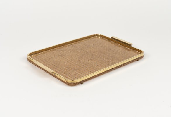 Serving Tray in Acrylic, Rattan and Brass in the style of Christian Dior, Italy, 1970s-LYQ-1813208