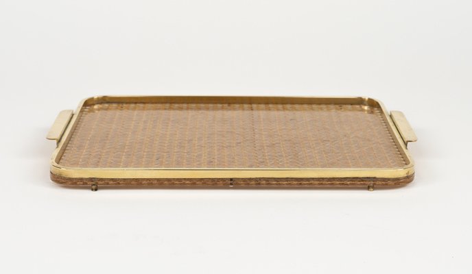 Serving Tray in Acrylic, Rattan and Brass in the style of Christian Dior, Italy, 1970s-LYQ-1813208