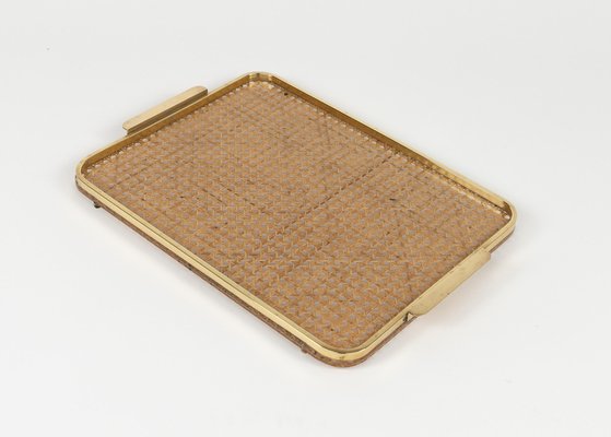 Serving Tray in Acrylic, Rattan and Brass in the style of Christian Dior, Italy, 1970s-LYQ-1813208