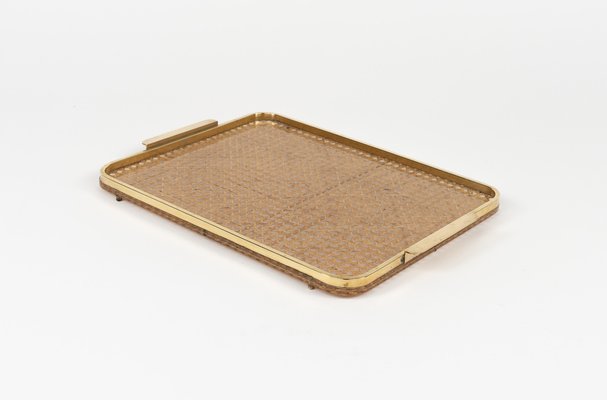 Serving Tray in Acrylic, Rattan and Brass in the style of Christian Dior, Italy, 1970s-LYQ-1813208