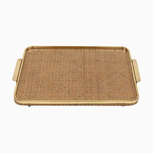 Serving Tray in Acrylic, Rattan and Brass in the style of Christian Dior, Italy, 1970s-LYQ-1813208