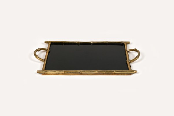 Serving Tray in Brass, Faux Bamboo & Black Laminate from Maison Bagues, France, 1960s-LYQ-1729862