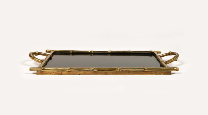 Serving Tray in Brass, Faux Bamboo & Black Laminate from Maison Bagues, France, 1960s-LYQ-1729862