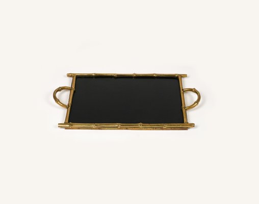 Serving Tray in Brass, Faux Bamboo & Black Laminate from Maison Bagues, France, 1960s-LYQ-1729862