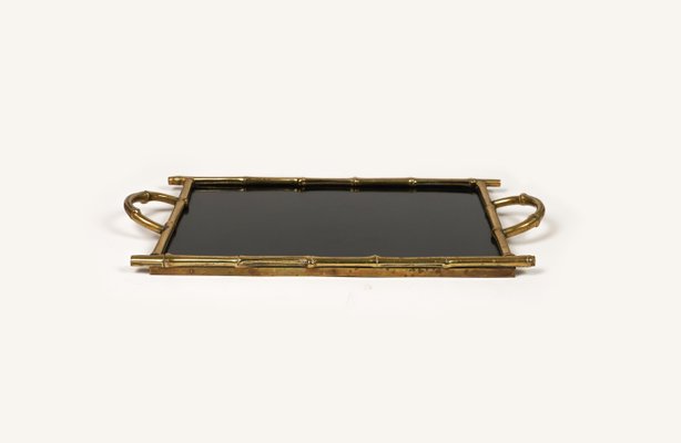 Serving Tray in Brass, Faux Bamboo & Black Laminate from Maison Bagues, France, 1960s-LYQ-1729862