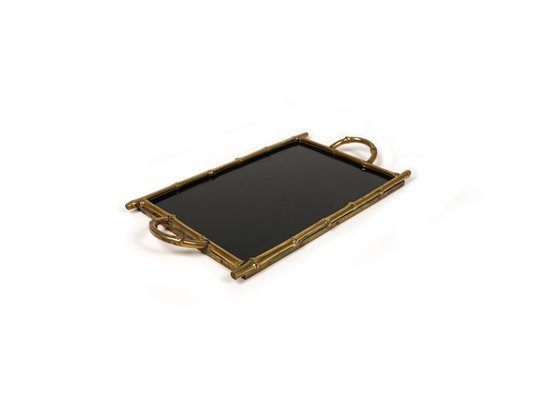 Serving Tray in Brass, Faux Bamboo & Black Laminate from Maison Bagues, France, 1960s-LYQ-1729862