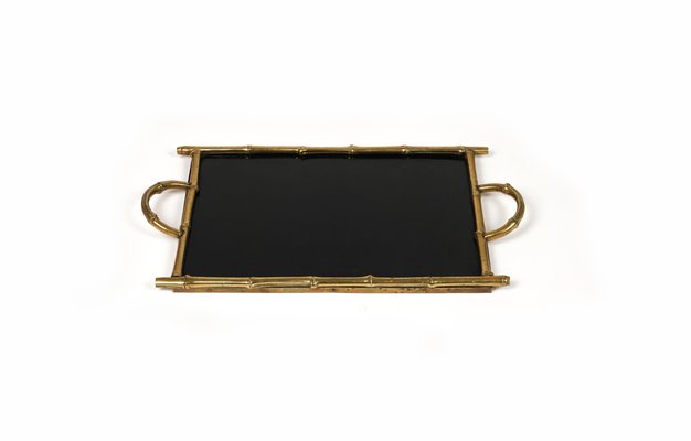 Serving Tray in Brass, Faux Bamboo & Black Laminate from Maison Bagues, France, 1960s-LYQ-1729862