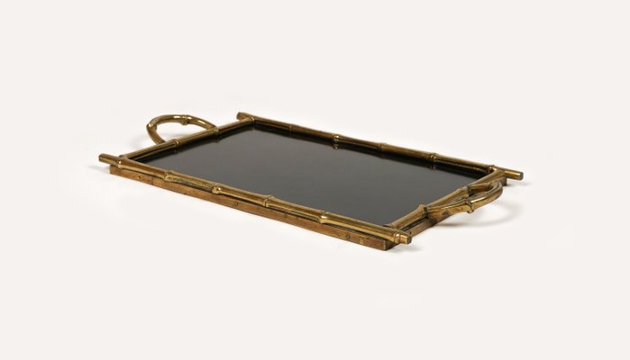 Serving Tray in Brass, Faux Bamboo & Black Laminate from Maison Bagues, France, 1960s-LYQ-1729862