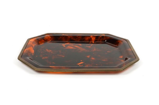 Serving Tray in Faux Tortoiseshell and Brass by Christian Dior, Italy, 1970s-LYQ-1770768