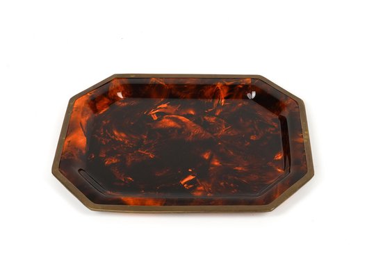 Serving Tray in Faux Tortoiseshell and Brass by Christian Dior, Italy, 1970s-LYQ-1770768