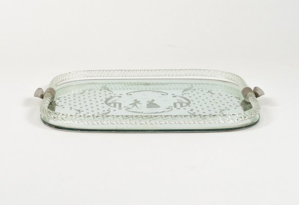 Serving Tray in Mirror-Engraved Murano Glass by Ercole Barovier, Italy, 1950s-LYQ-2027451