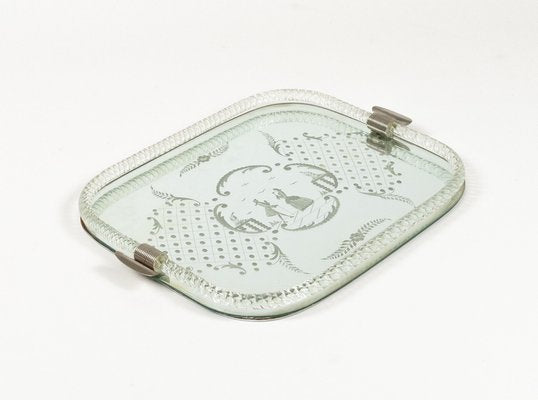 Serving Tray in Mirror-Engraved Murano Glass by Ercole Barovier, Italy, 1950s-LYQ-2027451