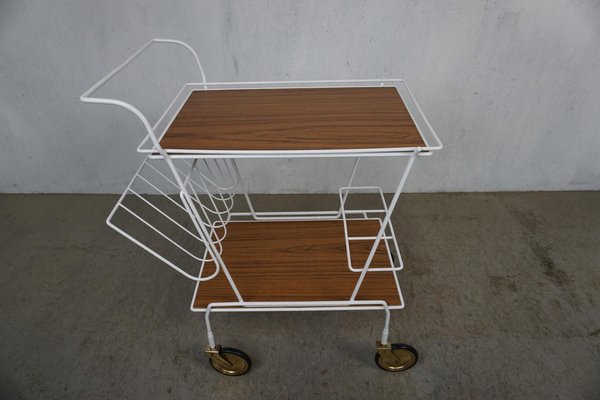 Serving Trolley with Newspaper Tray and Bottle Holder-GPQ-1281096