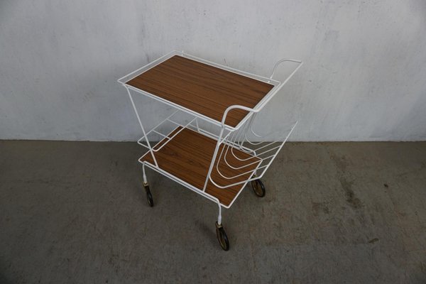 Serving Trolley with Newspaper Tray and Bottle Holder-GPQ-1281096