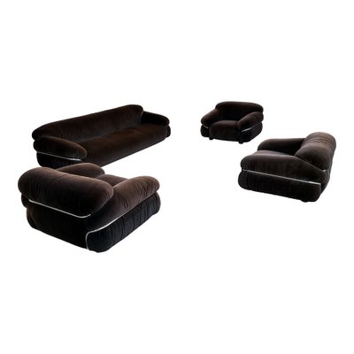 Sesann Lounge Set in Alpaca Velvet by Gianfranco Frattini for Cassina, 1972, Set of 4-RPH-1246045