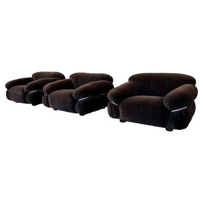 Sesann Lounge Set in Alpaca Velvet by Gianfranco Frattini for Cassina, 1972, Set of 4-RPH-1246045