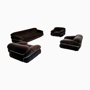 Sesann Lounge Set in Alpaca Velvet by Gianfranco Frattini for Cassina, 1972, Set of 4-RPH-1246045