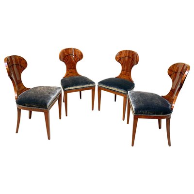 Set of 4 Biedermeier Ballon Chairs, Ash Veneer, Grey Velvet, Vienna, circa 1900-NNB-915187