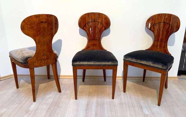 Set of 4 Biedermeier Ballon Chairs, Ash Veneer, Grey Velvet, Vienna, circa 1900-NNB-915187