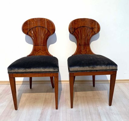 Set of 4 Biedermeier Ballon Chairs, Ash Veneer, Grey Velvet, Vienna, circa 1900-NNB-915187