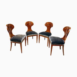 Set of 4 Biedermeier Ballon Chairs, Ash Veneer, Grey Velvet, Vienna, circa 1900-NNB-915187