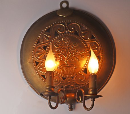 Set Wall Lamp Adam & Eva & Lebensbaum Brass, 1890s, Set of 2-ESB-1450750