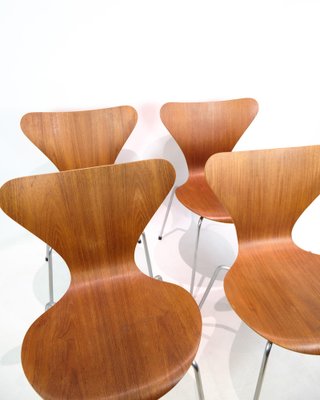 Seven Chairs in Teak Wood attributed to Arne Jacobsen and Fritz Hansen, 1960s, Set of 4-UY-1816950