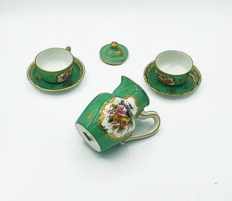 Sèvres style Tête-À-Tete Coffee Service in Emerald Green Painted with Bouquets of Flowers, Set of 6-OZS-1371496