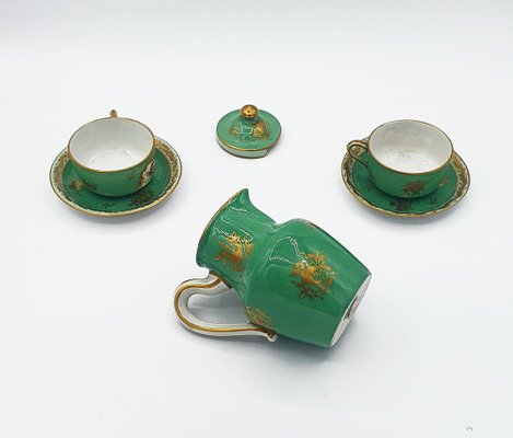 Sèvres style Tête-À-Tete Coffee Service in Emerald Green Painted with Bouquets of Flowers, Set of 6-OZS-1371496