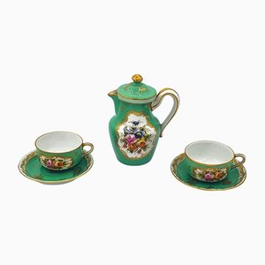 Sèvres style Tête-À-Tete Coffee Service in Emerald Green Painted with Bouquets of Flowers, Set of 6-OZS-1371496