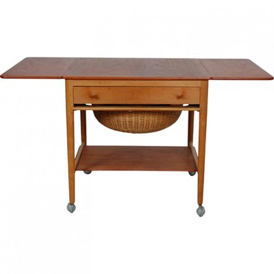 Sewing Table with Wheels of Teak and Oak by Hans Wegner, 1980s-MTD-2017035