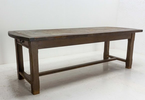 Shaker Style Farmhouse Table with Stone Tiled Top, France, Mid-20th Century-RIU-1263665