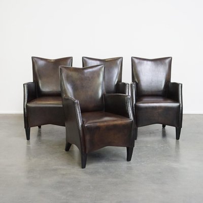 Sheep Leather Dining Room Chairs attributed to Bart Van Bekhoven, Set of 4-HPP-2036600