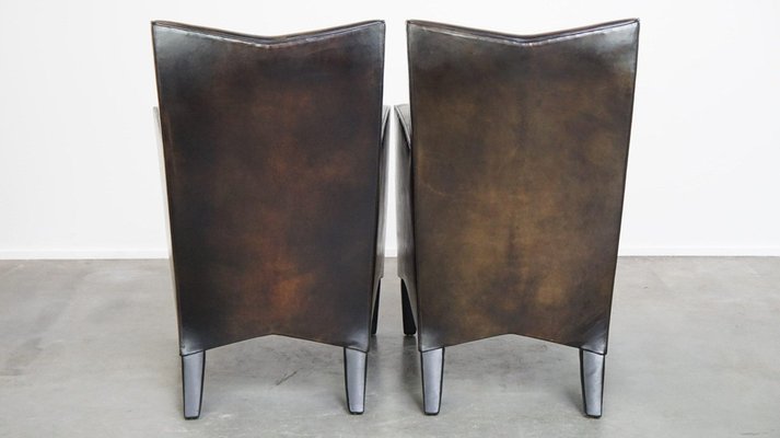 Sheep Leather Dining Room Chairs attributed to Bart Van Bekhoven, Set of 4-HPP-2036600