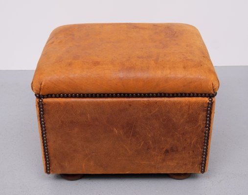 Sheepskin Leather Pouf with Storage, 1970s-GCG-2041810