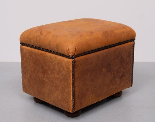 Sheepskin Leather Pouf with Storage, 1970s-GCG-2041810