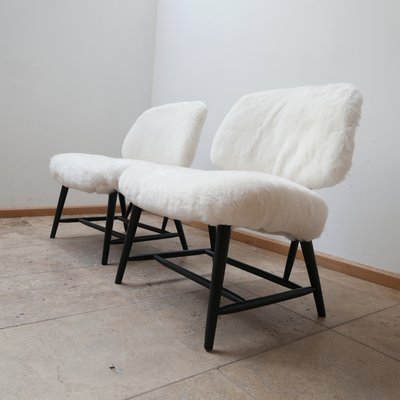 Sheepskin Shearling TeVe Lounge Chairs by Alf Svensson, Set of 2-JRP-943805