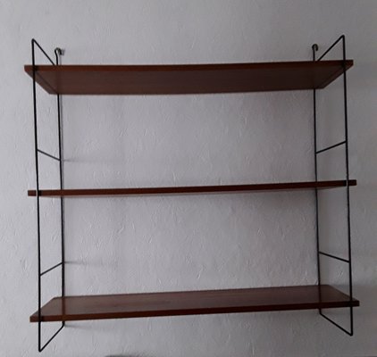 Shelf in Black Lacquered Iron Frame with 3 Adjustable Shelves in Teak Veneered Chipboard, 1960s-HOI-694695